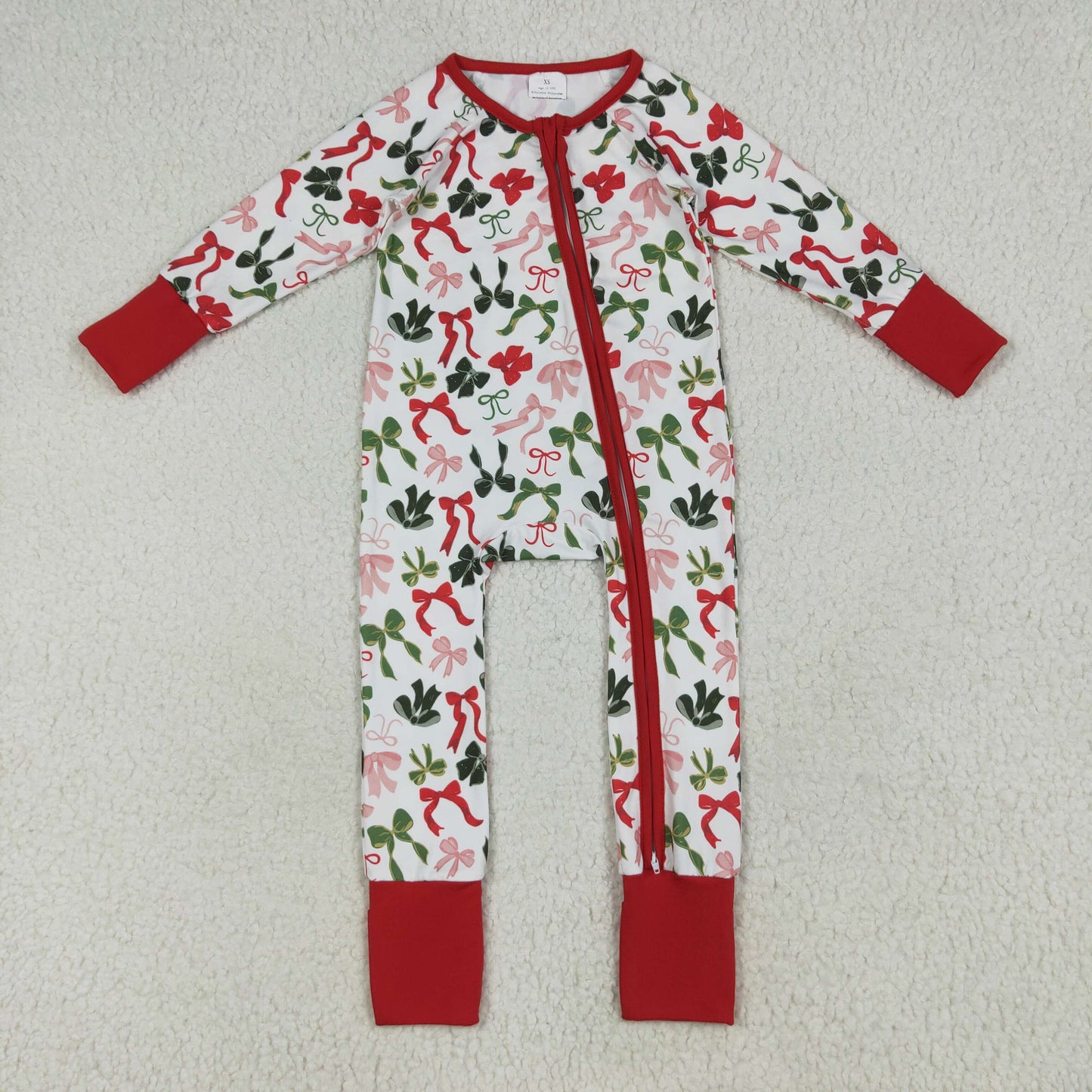 Sibling Baby Kids Holly Bows Santa Christmas Two Way Zip Convertible Rompers