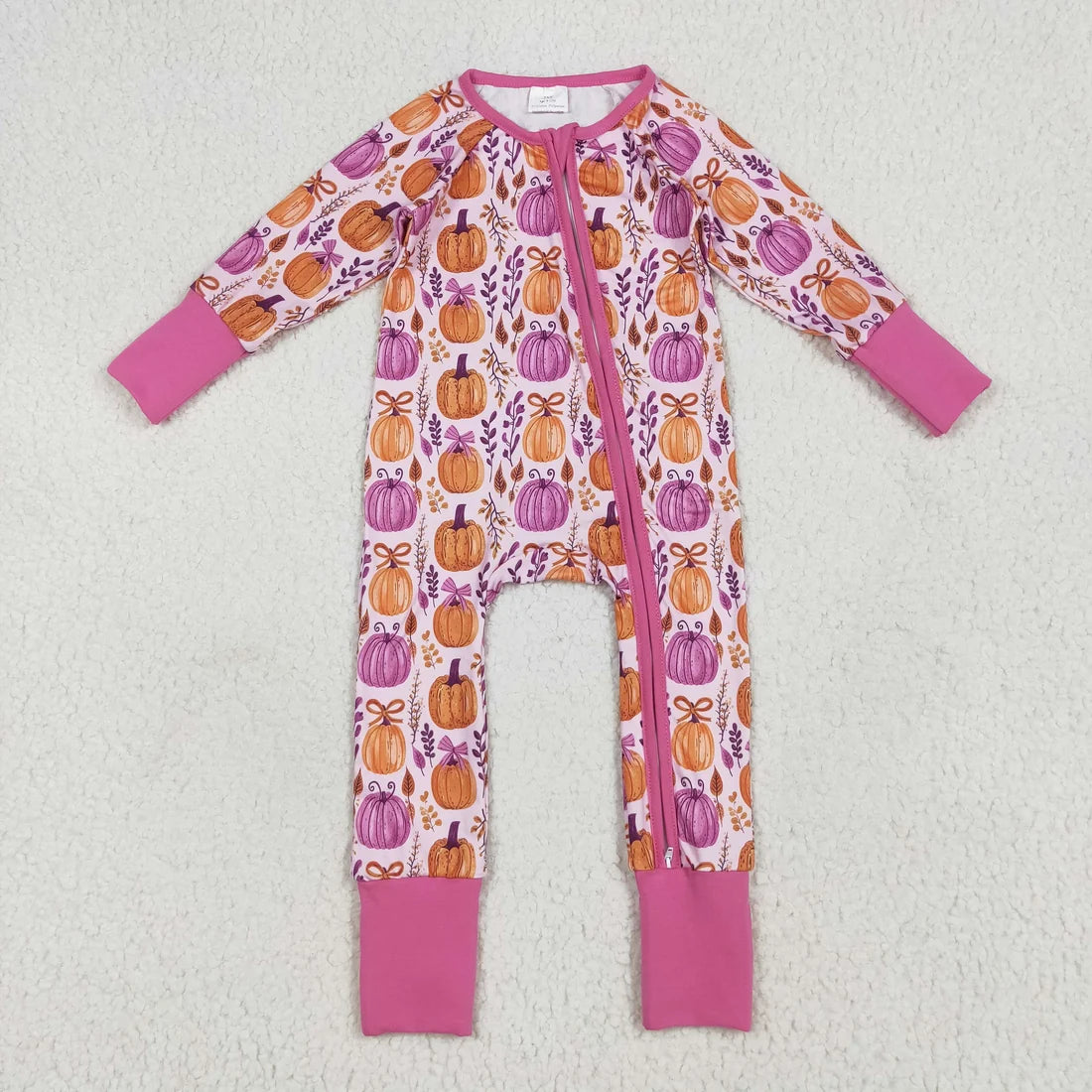 Sibling Baby  Colorful Flowers Pumpkins Fall Two Way Zip Convertible Rompers