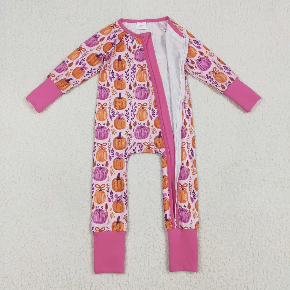 Sibling Baby  Colorful Flowers Pumpkins Fall Two Way Zip Convertible Rompers
