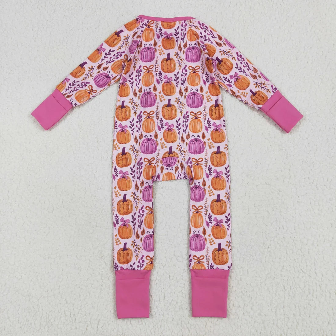Sibling Baby  Colorful Flowers Pumpkins Fall Two Way Zip Convertible Rompers