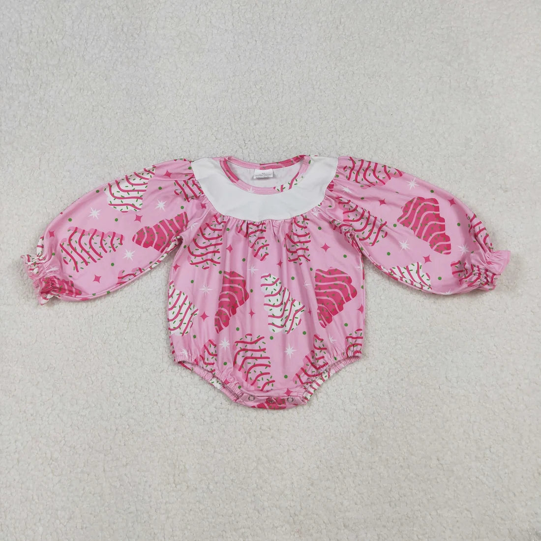 Sibling Baby Girls  Christmas Tree Cake Pink Outfit +Romper