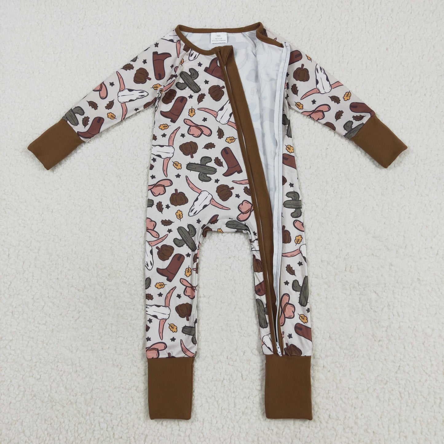 Sibling Baby Kids Hats Boots Horses Cows Western Two Way Zip Convertible Rompers