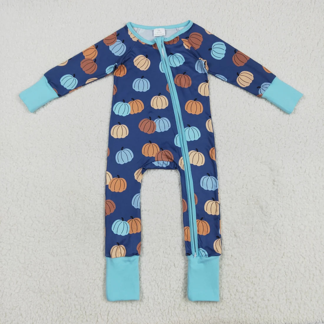 Sibling Baby  Colorful Flowers Pumpkins Fall Two Way Zip Convertible Rompers