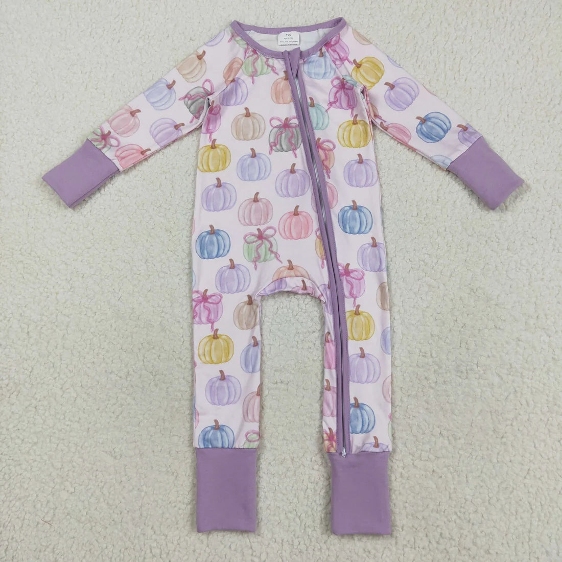 Sibling Baby  Colorful Flowers Pumpkins Fall Two Way Zip Convertible Rompers
