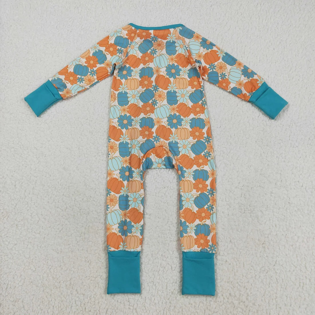 Sibling Baby  Colorful Flowers Pumpkins Fall Two Way Zip Convertible Rompers