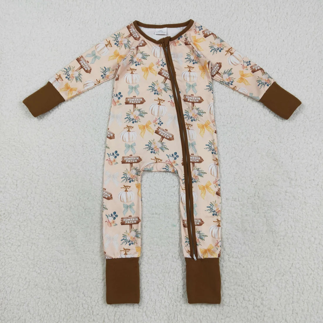 Sibling Baby  Colorful Flowers Pumpkins Fall Two Way Zip Convertible Rompers