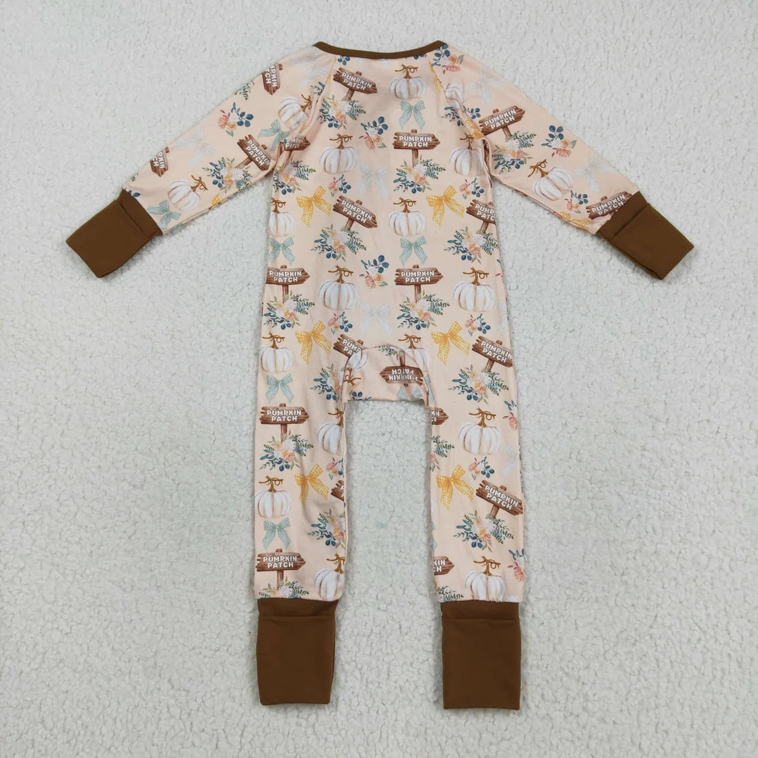 Sibling Baby  Colorful Flowers Pumpkins Fall Two Way Zip Convertible Rompers