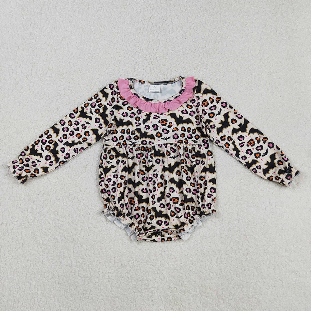 LR2473 Bat Leopard Print Baby Girls Halloween Romper