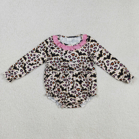 LR2473 Bat Leopard Print Baby Girls Halloween Romper