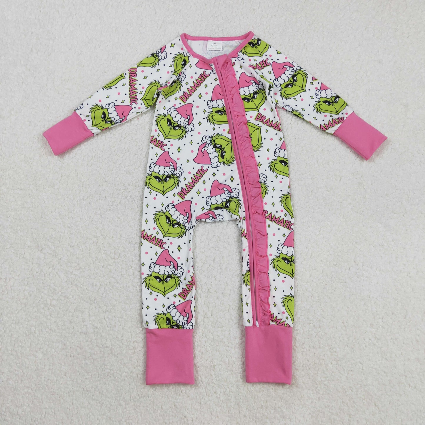 LR2495 Green Frog Smiling Print Baby Girls Christmas Zipper Sleeper Romper
