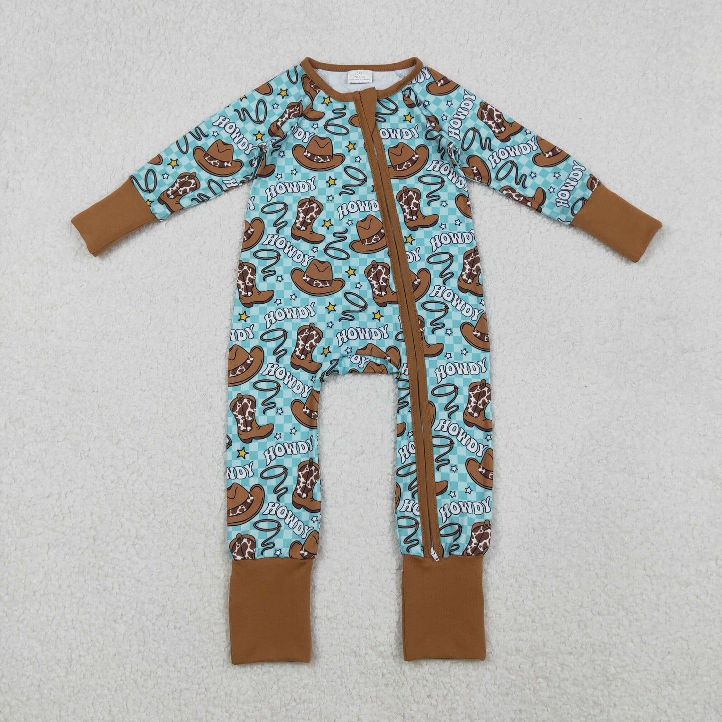 Sibling Baby Kids Hats Boots Horses Cows Western Two Way Zip Convertible Rompers