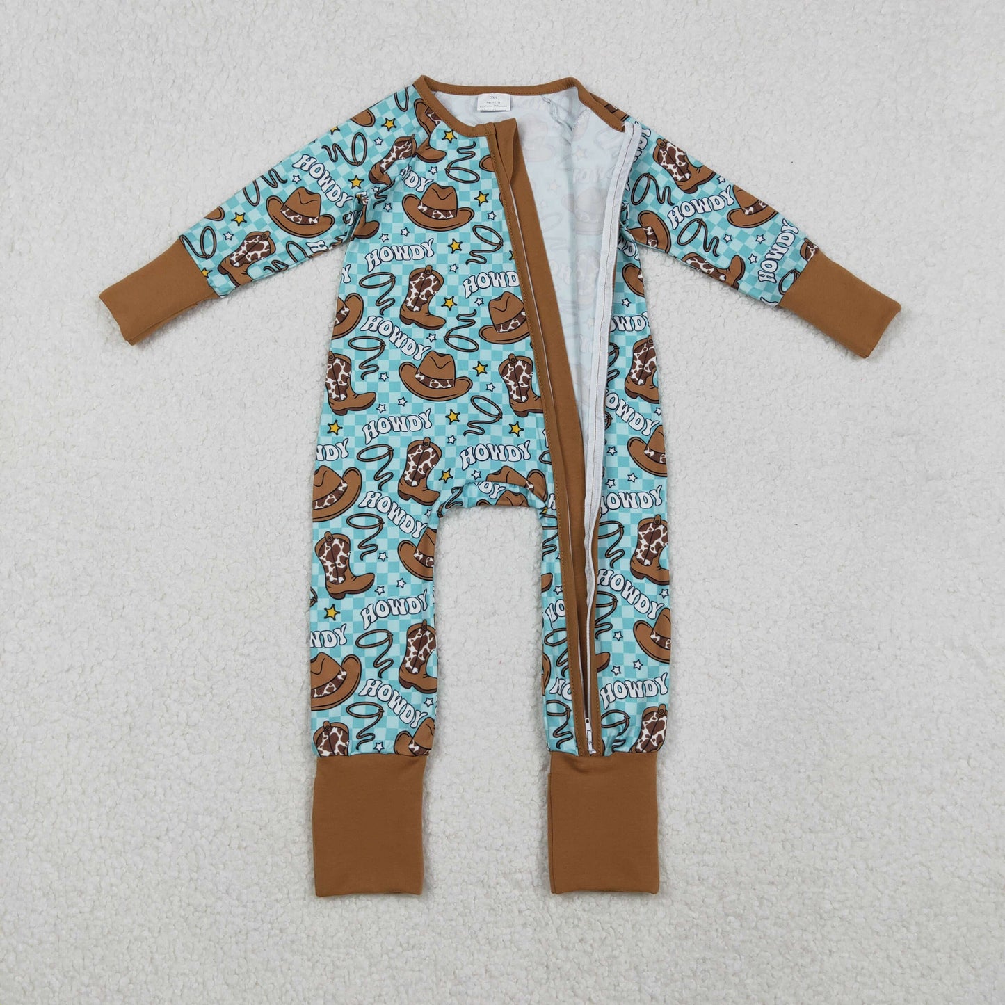 Sibling Baby Kids Hats Boots Horses Cows Western Two Way Zip Convertible Rompers
