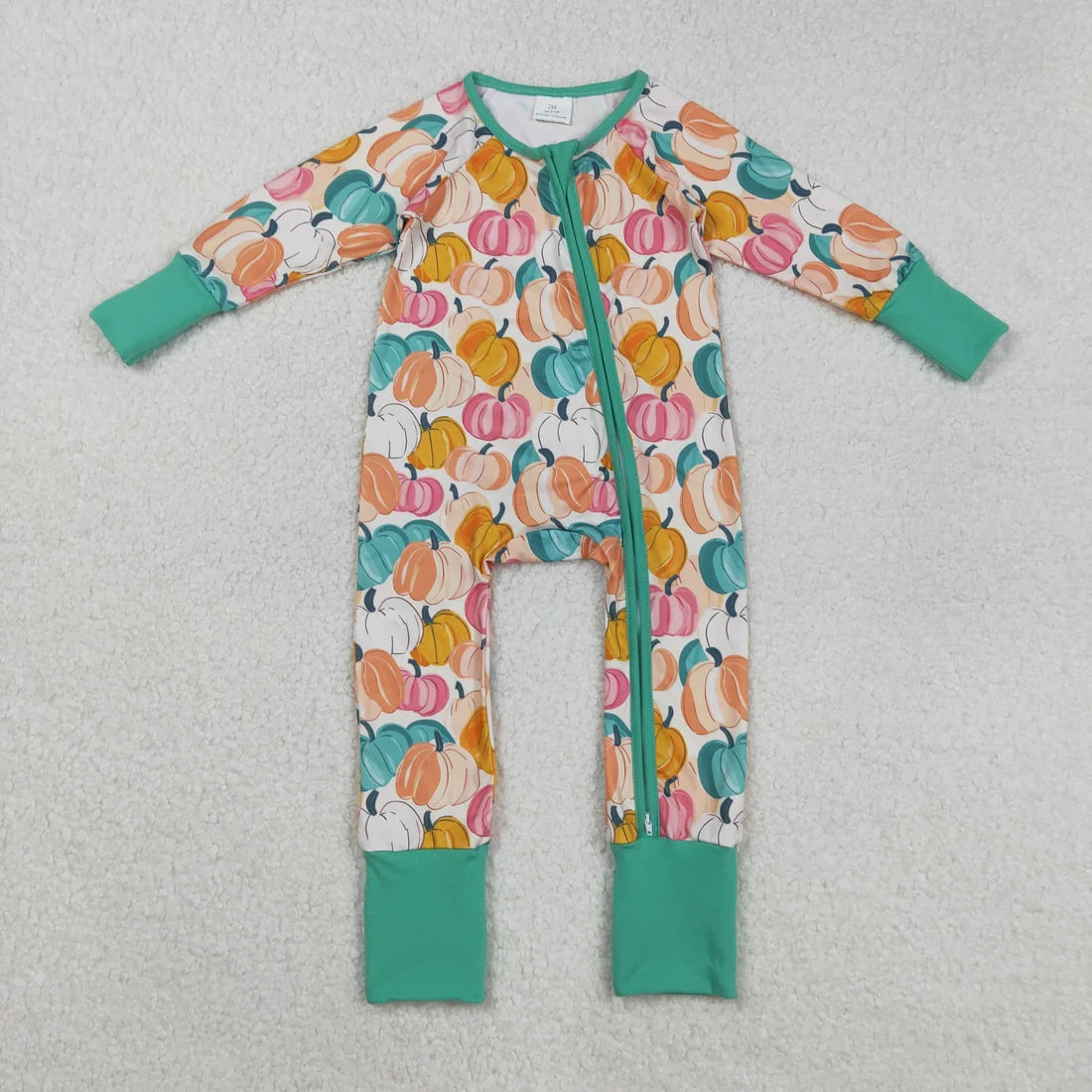Sibling Baby  Colorful Flowers Pumpkins Fall Two Way Zip Convertible Rompers