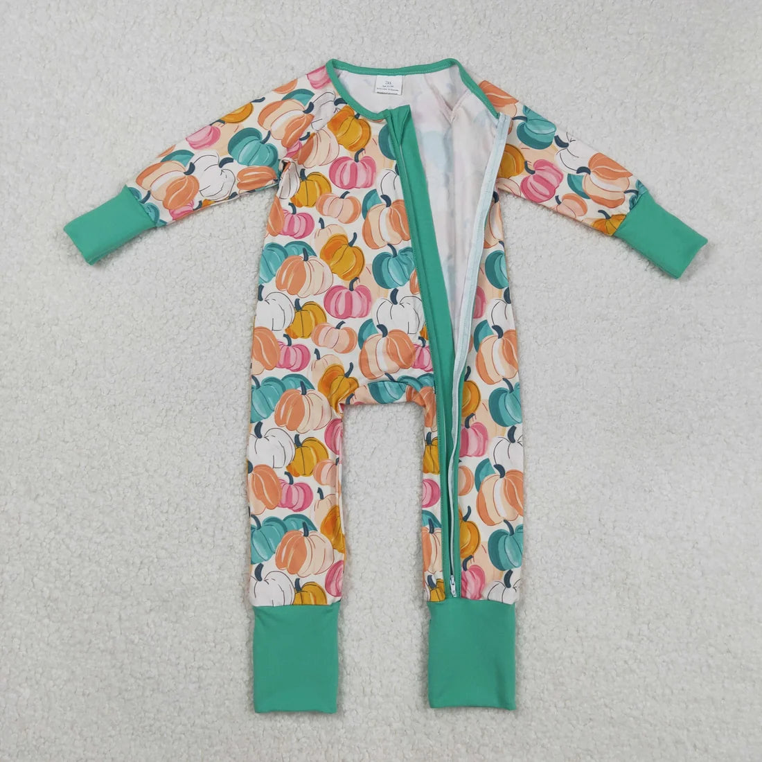 Sibling Baby  Colorful Flowers Pumpkins Fall Two Way Zip Convertible Rompers