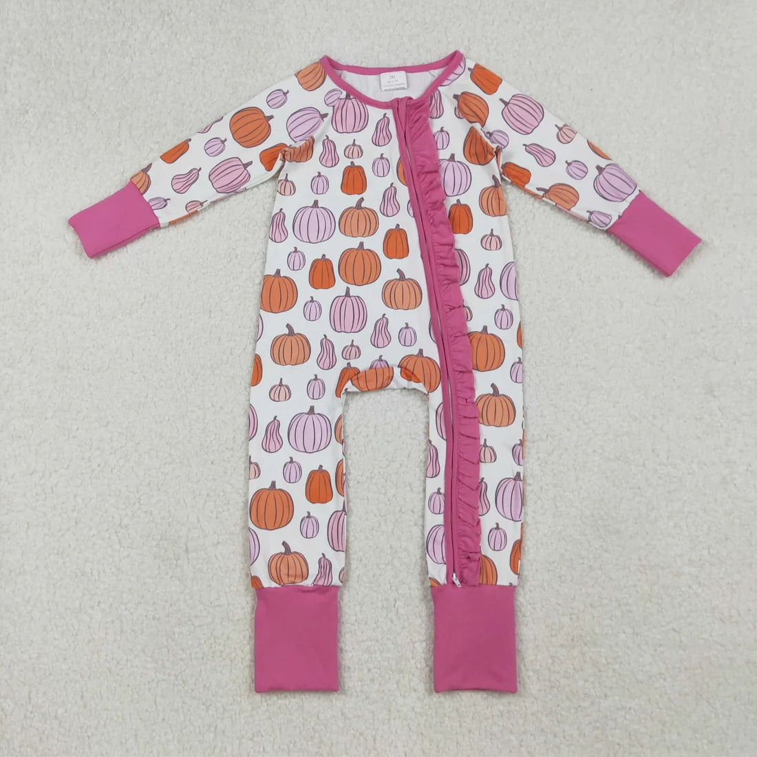Sibling Baby  Colorful Flowers Pumpkins Fall Two Way Zip Convertible Rompers
