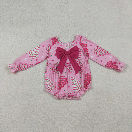 LR2586 Debbie Cake Pink Print Big Bow Baby Girls Christmas Romper