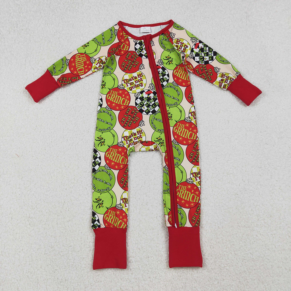 LR2658 Green Frog Lights Print Baby Christmas Zipper Sleeper Romper