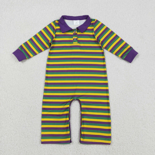 Sibling Baby Boys Long Sleeve Mardigras Stripe Button Polo Shirts Top Pant Rompers