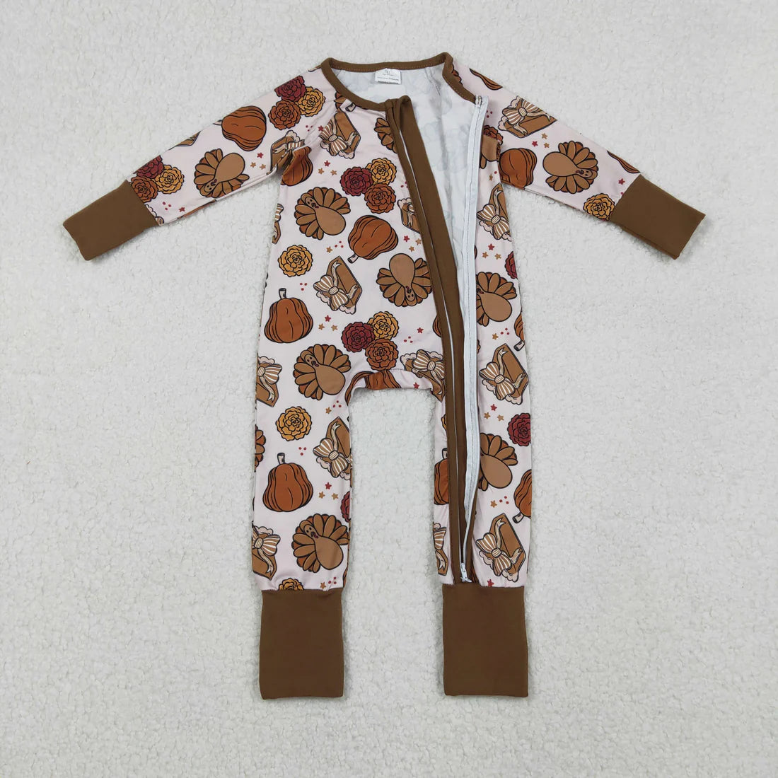 Sibling Baby Girls Turkey Pumpkins Top Pants Thanksgiving Pajamas Sets Zipper Footie Rompers