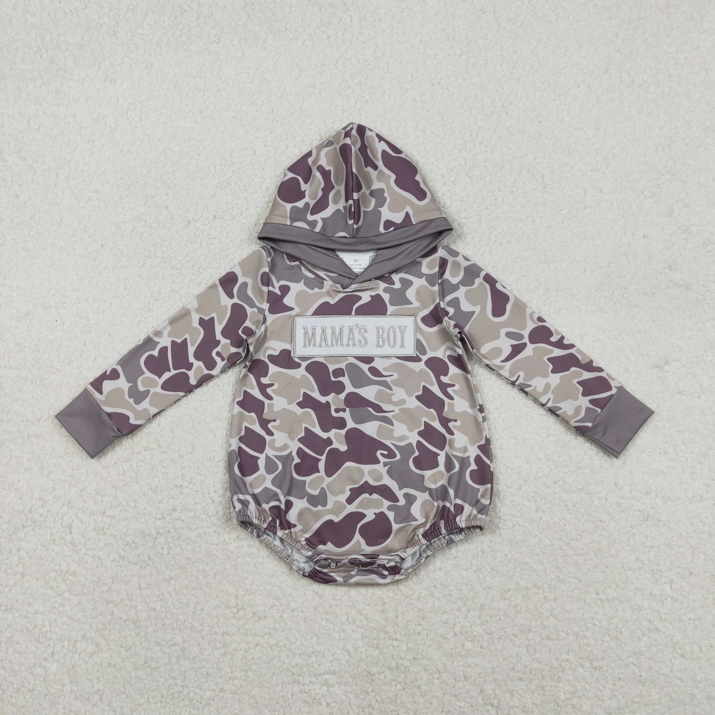 Sibling Baby Boys Embroidery Mama's Boy Grey Camo Pockets Pant Clothes Sets Hoodie Romper