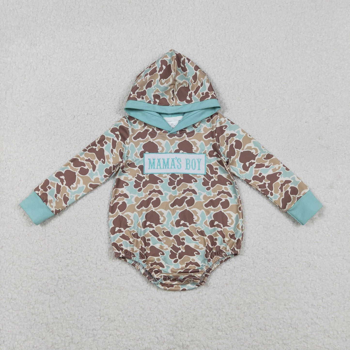 Sibling Baby Boys Embroidery Mama's Boy Blue Camo Pockets Pant Clothes Sets Hoodie Romper