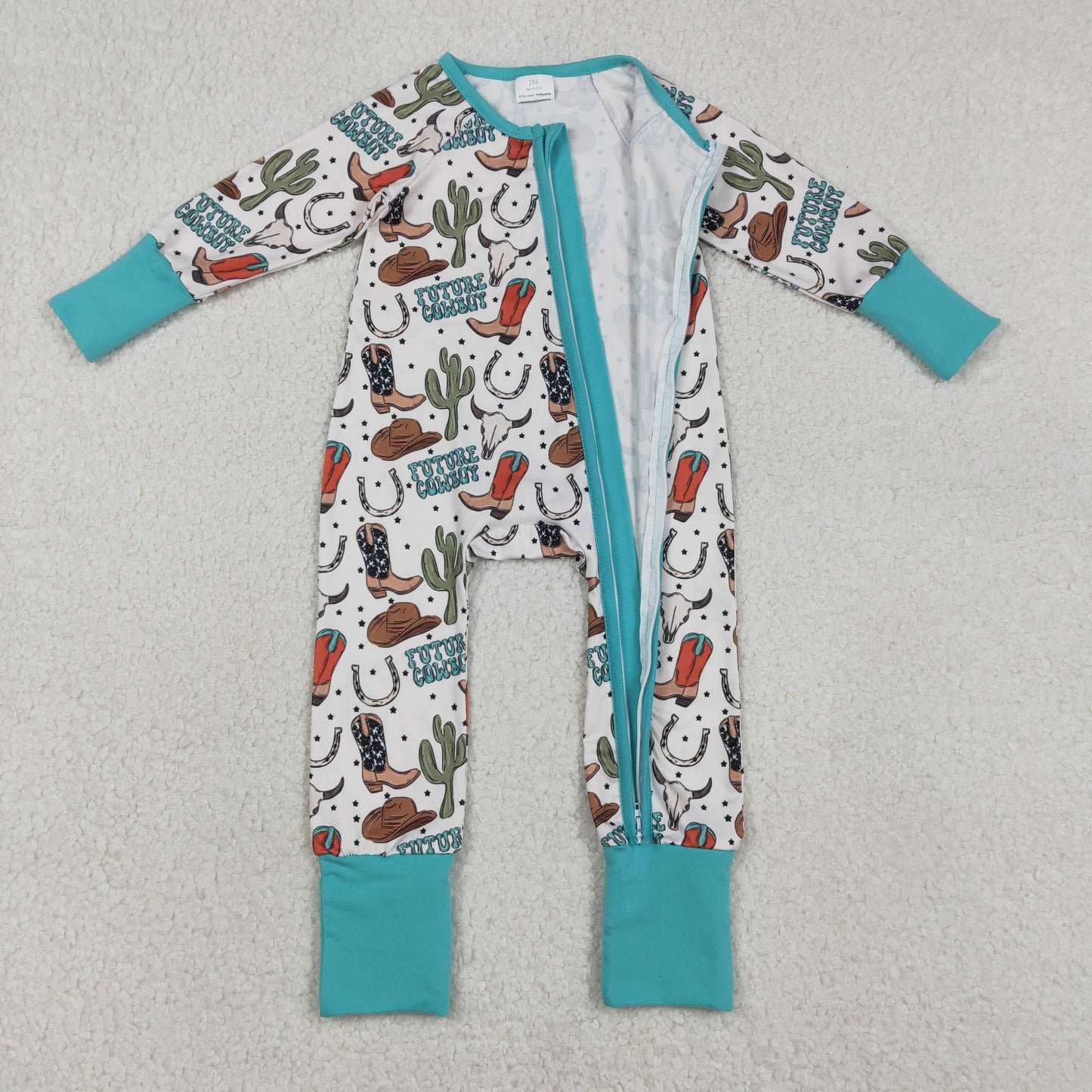 Sibling Baby Boys Girls Western Boots Cows Two Way Zip Convertible Rompers