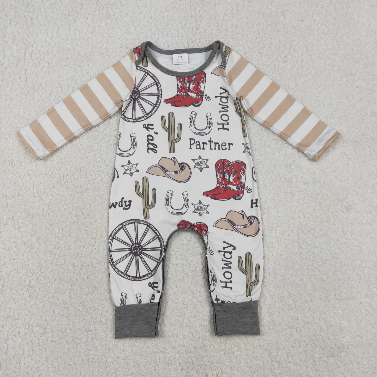 Sibling Baby Boys Girls Western Boots Cactus Flowers Rompers