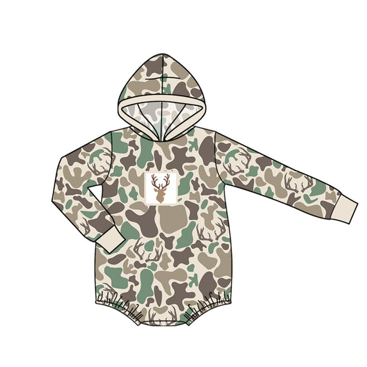 4.15 LR2997 Preorder Deer Green Brown Camo Print Baby Hoodie Romper