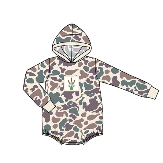 4.15 LR2998 Preorder Cattail Camo Print Baby Hoodie Romper