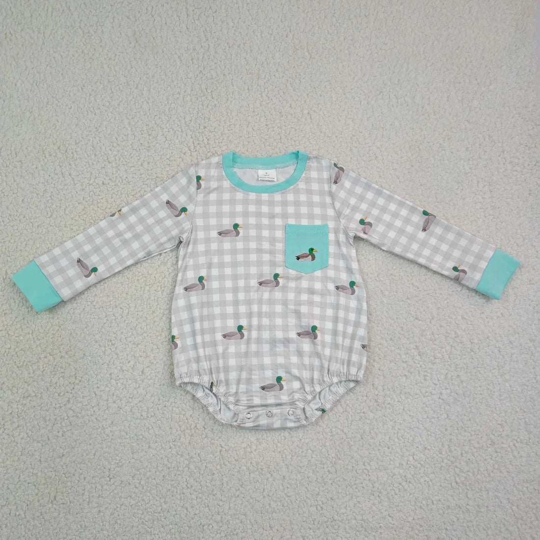 Sibling Baby Boys Embroidery Ducks Top Checked Pockets Jogger Hunting Set Rompers