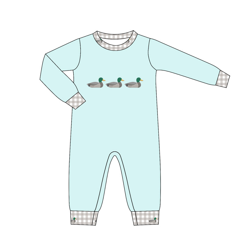4.16  Baby Boys Duck Print Light Blue Long Sleeve Romper Preorder