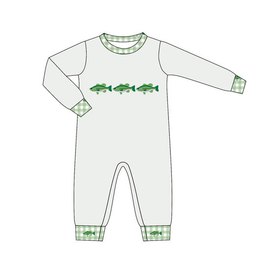 4.16  Baby Boys Fish Print Grey Long Sleeve Romper Preorder