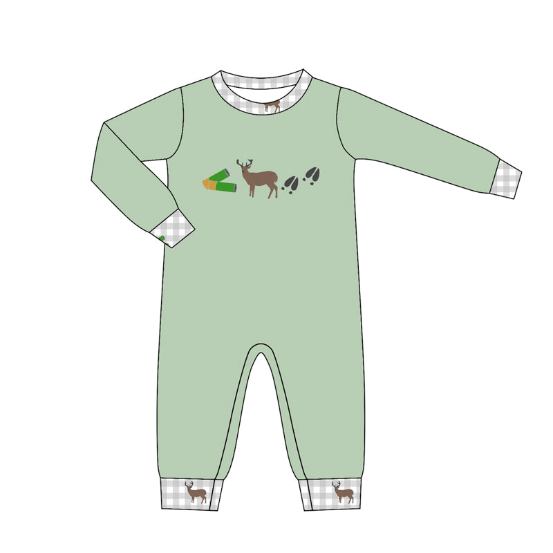 4.16  Baby Boys  Hunting Deer Green Long Sleeve Romper Preorder
