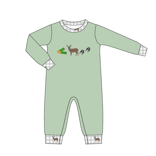 4.16  Baby Boys  Hunting Deer Green Long Sleeve Romper Preorder