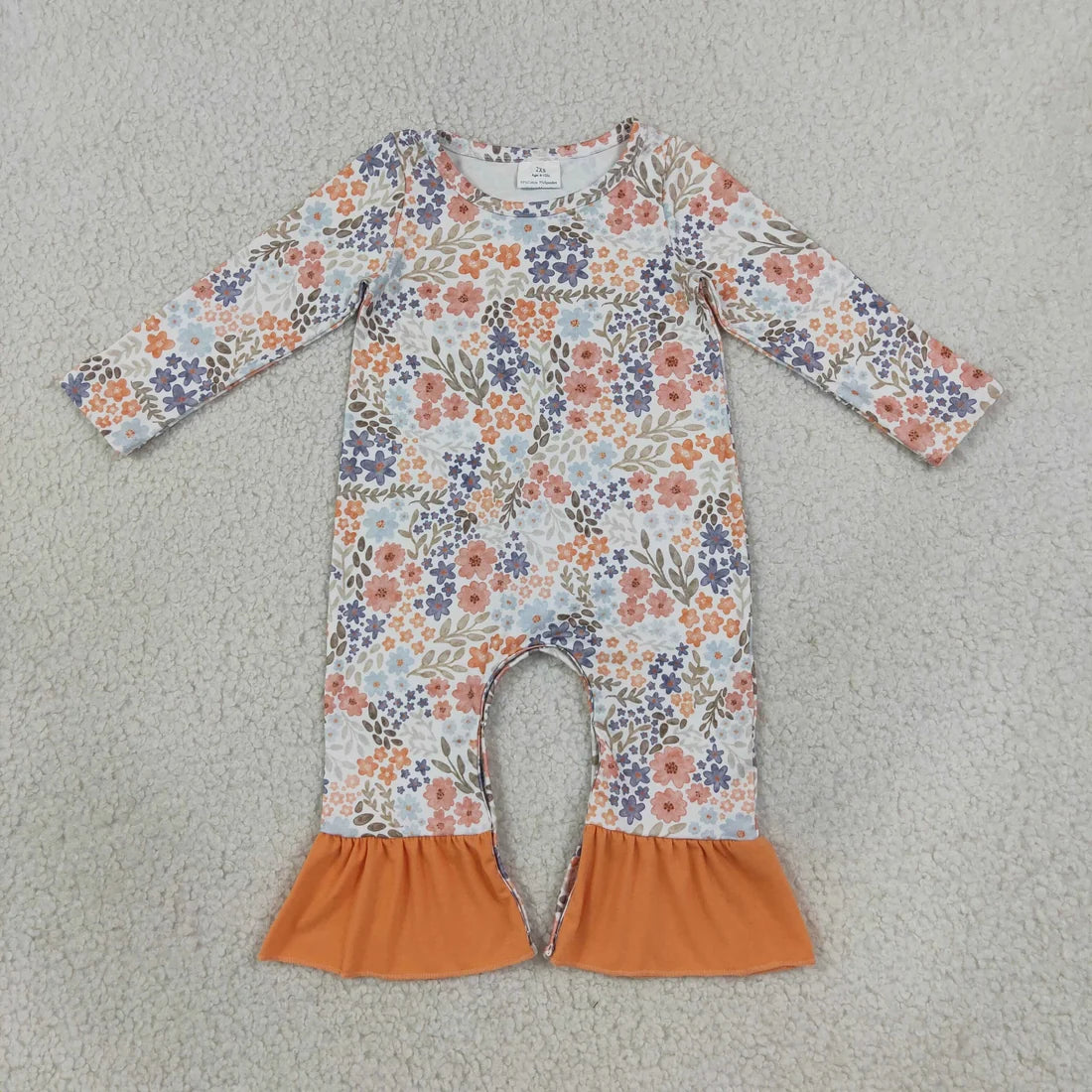 Sibling Baby Girls Colorful Flowers Leaves Fall Ruffle Pant Rompers