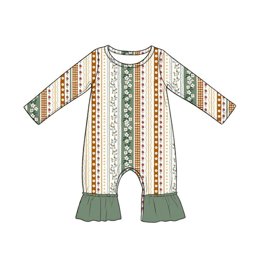 4.20 Baby Girls Striped Floral Long Sleeve Romper With Ruffle Preorder