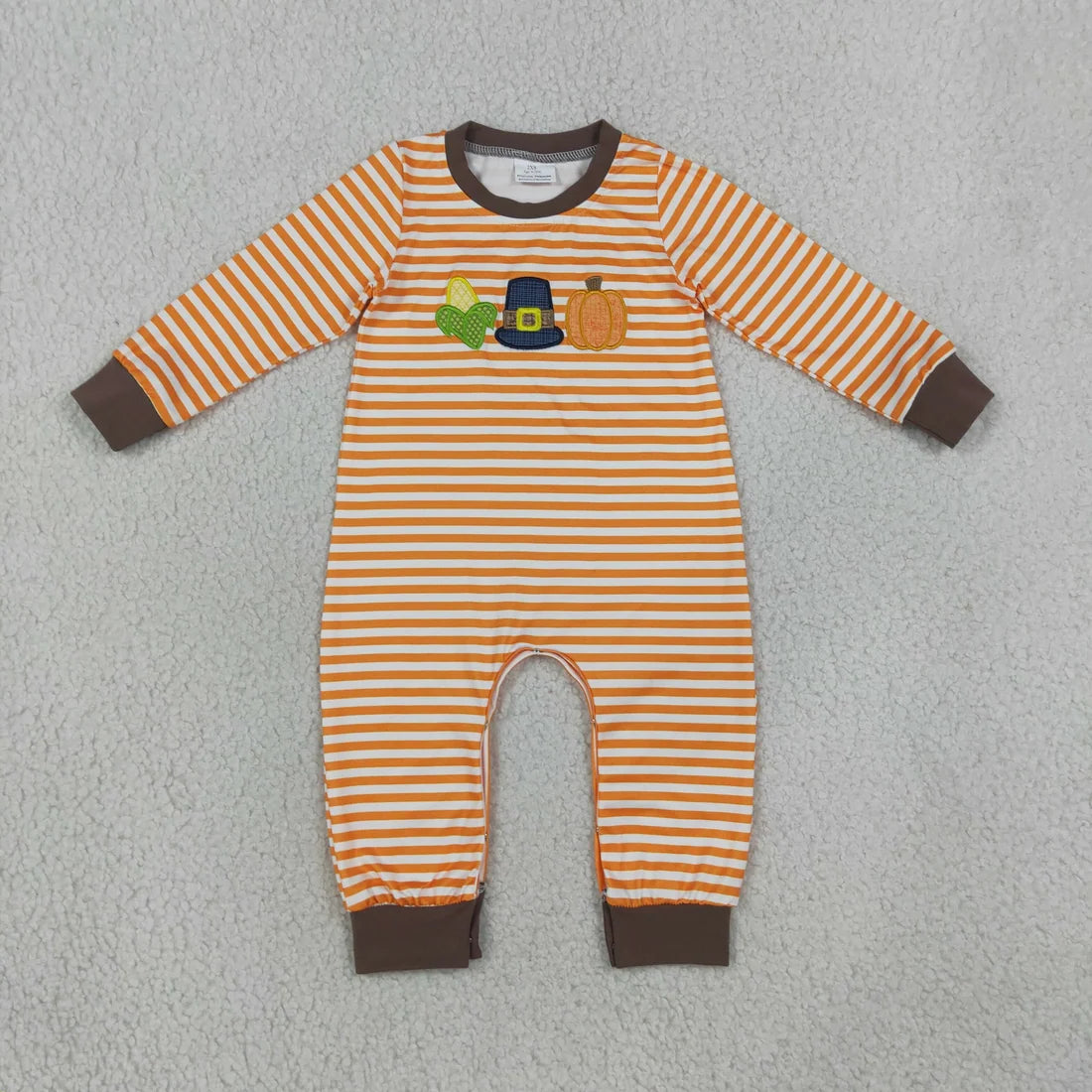 Sibling Baby Boys Fall Embroidery Pumpkin Turkey Long Sleeve Romper