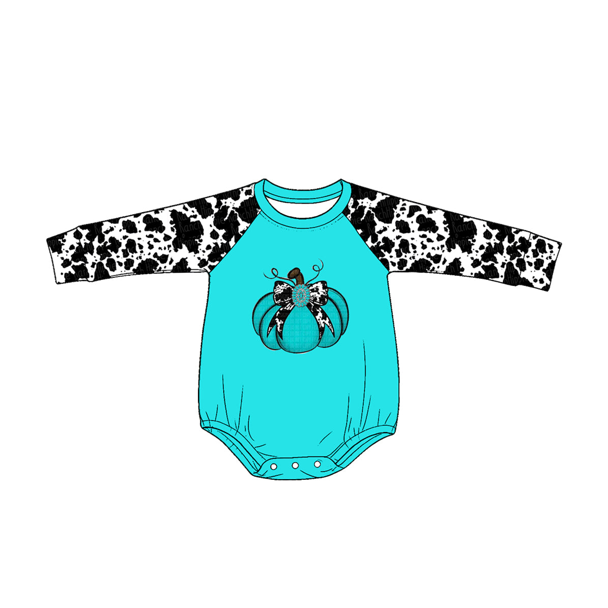 4.25 LR3038 Pumpkin Aqua Turquoise Print Baby Girls Fall Western Romper