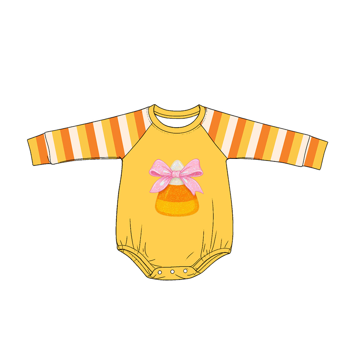 4.25 LR3042 Cany Bows Mustard Stripes Print Baby Girls Halloween Romper