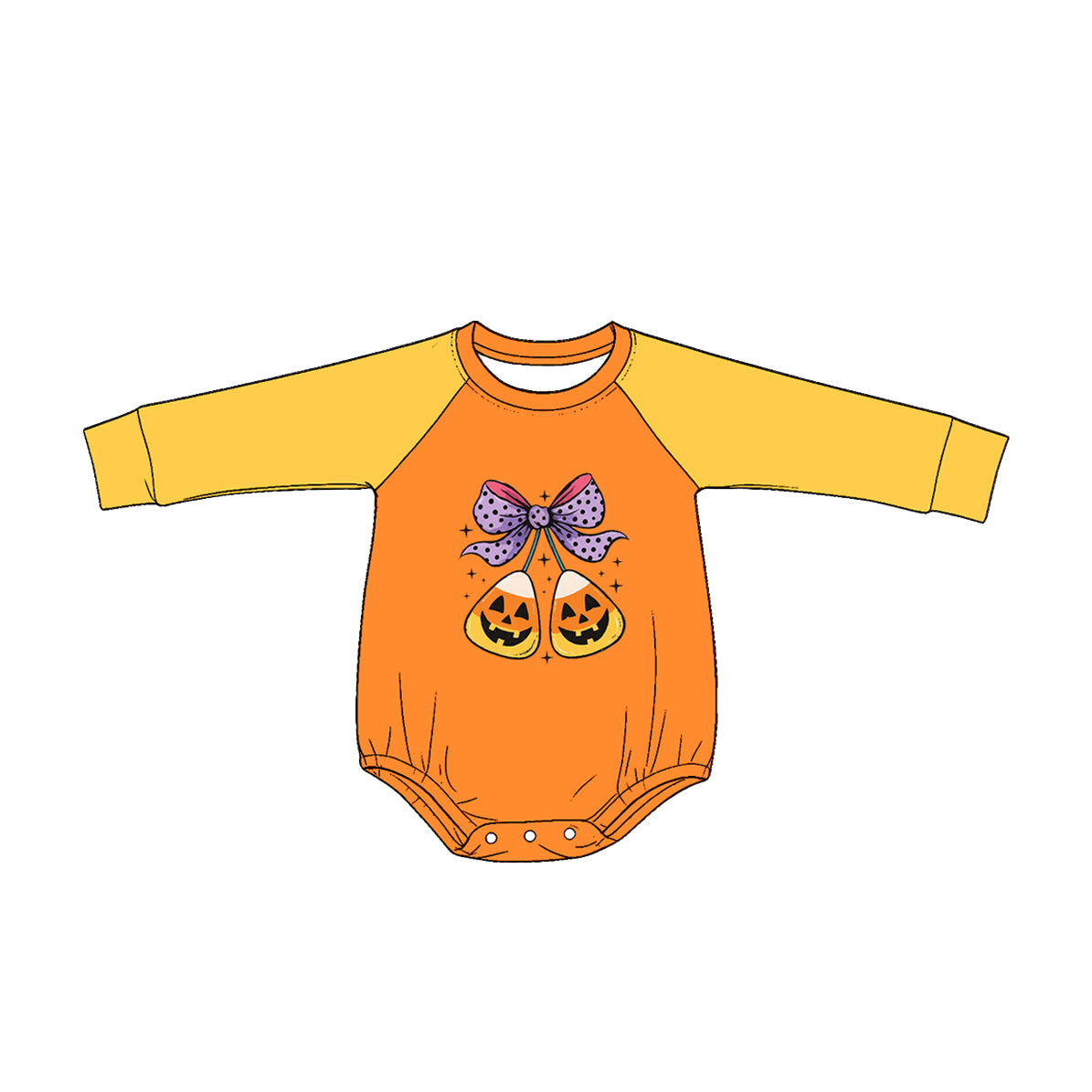 4.25 LR3043 Cany Bows Mustard Print Baby Girls Halloween Romper