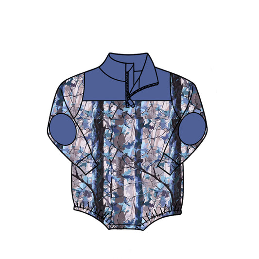 4.27 LR3045 Blue Branch Camo Baby Boys Sweatshirt Zipper Romper Preorder