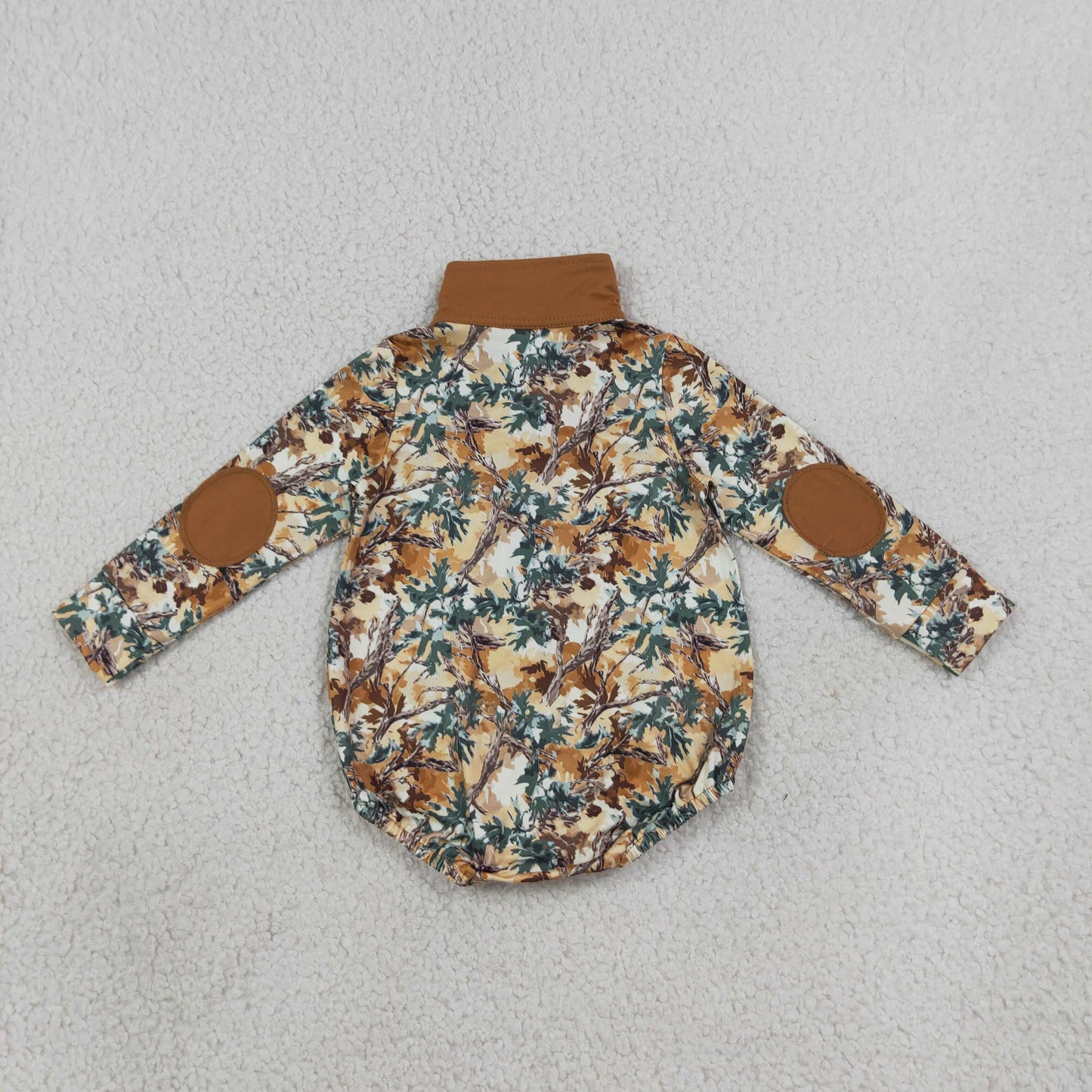 LR3048 Khaki Green Branch Camo Baby Boys Sweatshirt Zipper Romper