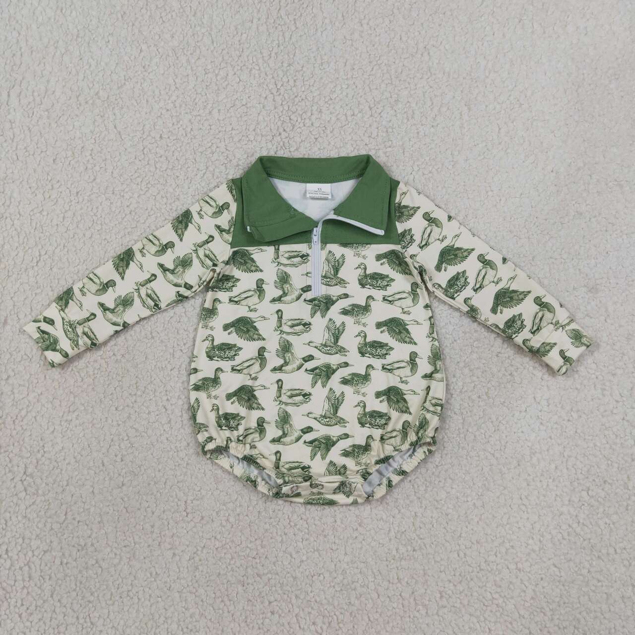 LR3050 Green Duck Baby Boys Sweatshirt Zipper Romper