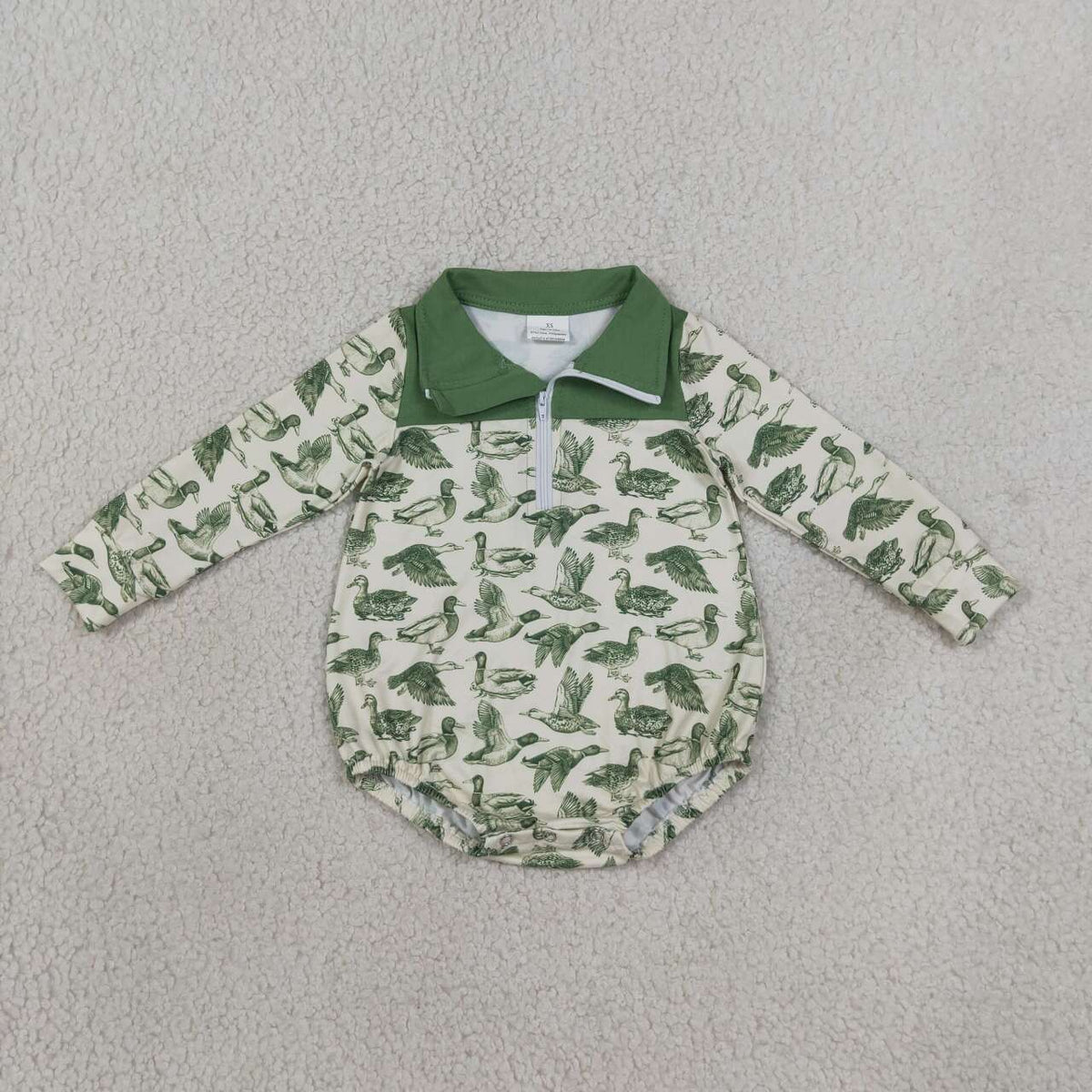 Sibling  Baby Boys Mallard Duck Long Sleeve Zipper Bubble Romper