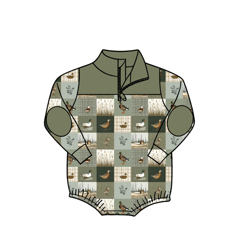 4.27 LR3051 Duck Plaid Baby Boys Sweatshirt Zipper Romper Preorder