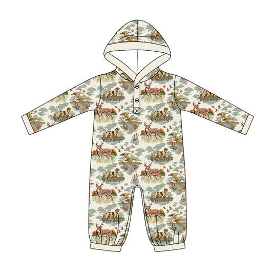 5.11 LR3073 Preorder Duck Deer Dog Hunting Print Baby Baby Hoodie Romper