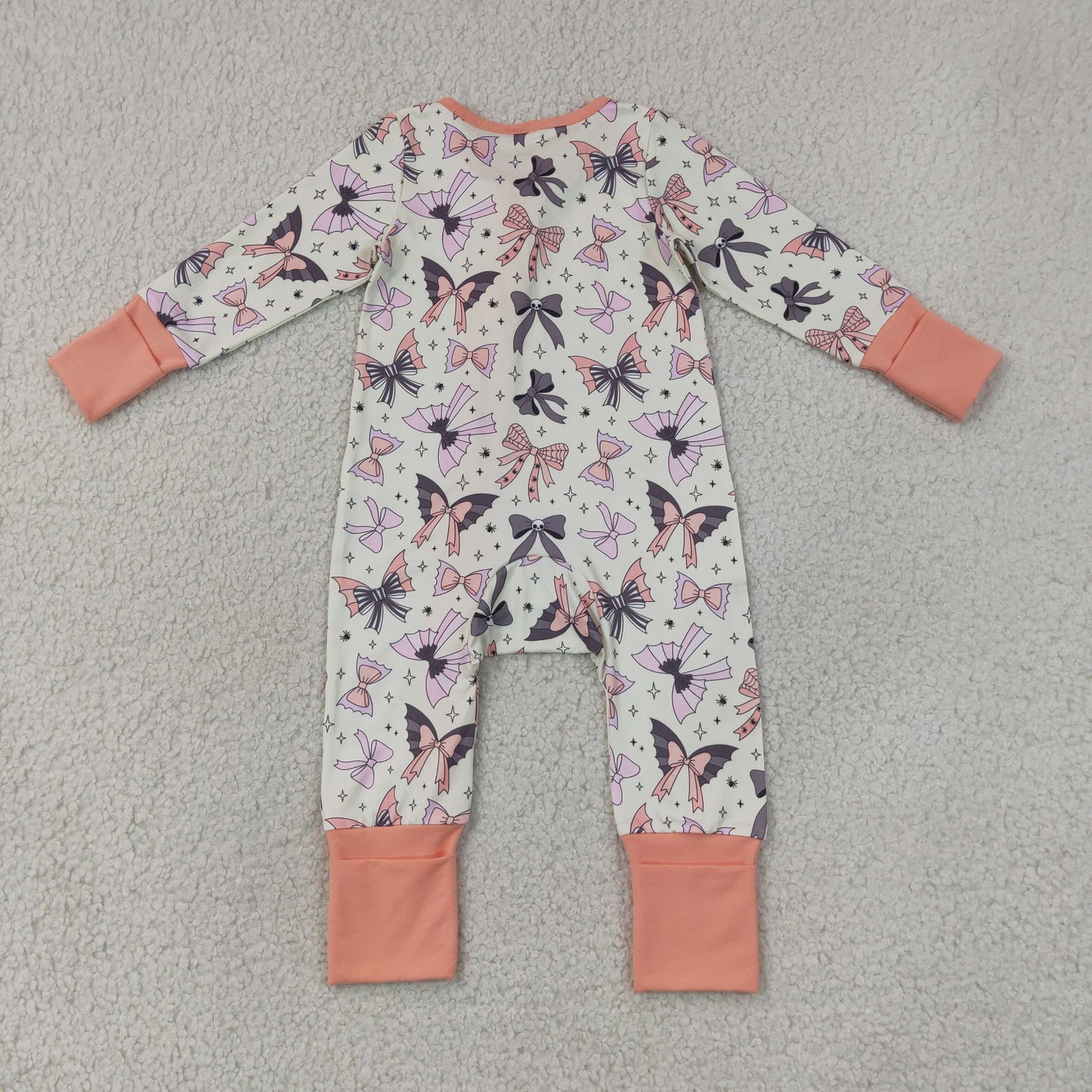 Baby Girls Halloween Ghost & Bow Long Sleeve Zipper Romper