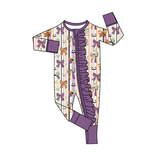 5.13 Baby Girls Halloween Ghost & Bow Long Sleeve Zipper Romper Preorder