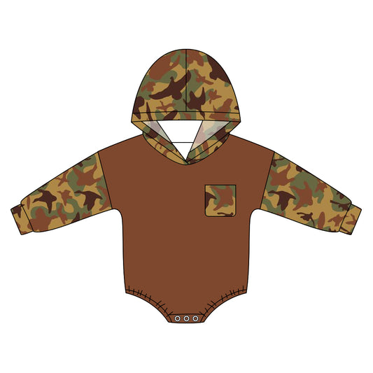 5.20 LR3089 Preorder Baby Boys Brown Camo Long Sleeve Hoodie Romper