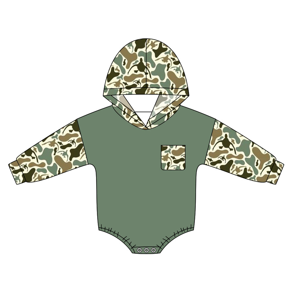 5.20 LR3090 Preorder Baby Boys Green Camo Long Sleeve Hoodie Romper